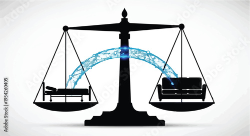 law and justice balance scales with couch and bed