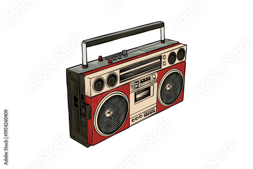 Red and White Retro Boombox Illustration