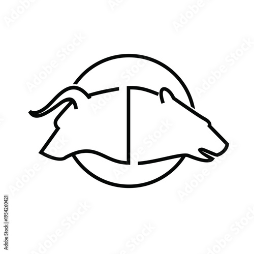 Bull and Bear Market Outline Icon for Finance and Investment