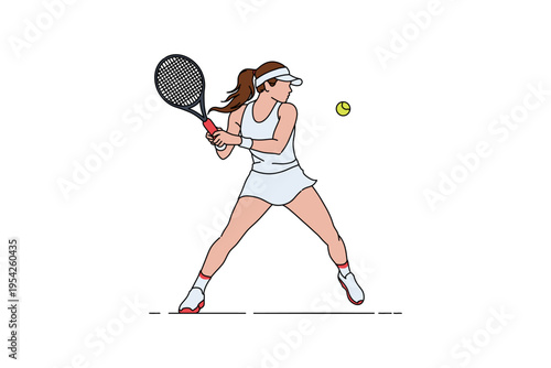 illustration of a female tennis player about to hit the ball