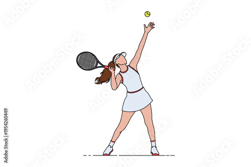 illustration of a female tennis player about to serve