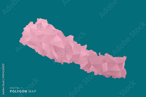 Nepal polygon map vector illustration in low poly geometric style, soft pastel colors with pink and teal green tones, clean silhouette on solid background, ideal for infographic.