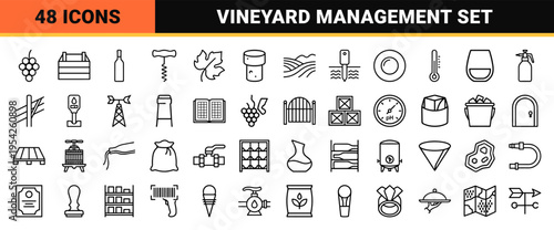 Professional Viticulture and Winemaking Icon Set featuring Ultra-minimalist Monoline Geometric Symbols for Vineyard Management and Enology