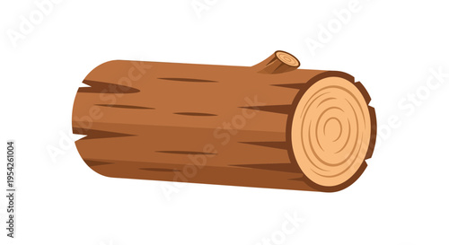 Isolated cartoon depiction of a felled tree trunk with growth rings and stub