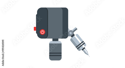 Isolated flat vector illustration depicting a modern wireless tattoo machine setup