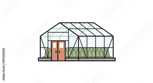 Isolated Greenhouse Structure with Plants and Double Doors Design Illustration