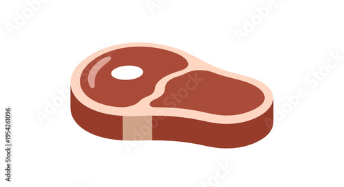 Isometric illustration presenting a piece of raw meat with fat marbling and vibrant colors