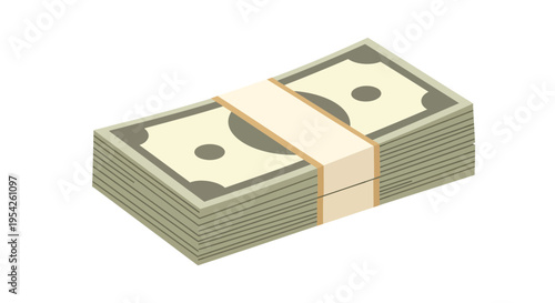 Isometric illustration showcasing a substantial stack of bundled United States dollar banknotes