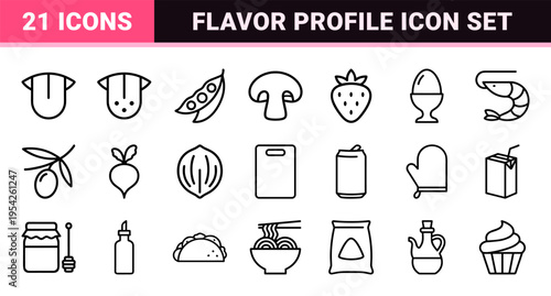 Ultra-minimalist Monoline Fruit and Taste Profile Icon Set Featuring Geometric Line Art for Organic Grocery and Culinary Sensory Branding