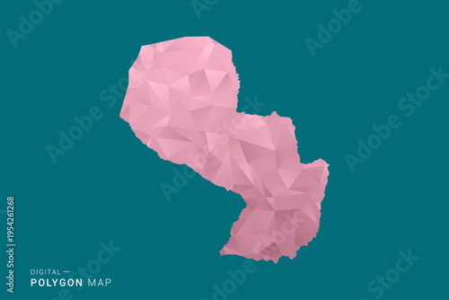 Paraguay polygon map vector illustration in low poly geometric style, soft pastel colors with pink and teal green tones, clean silhouette on solid background, ideal for infographic.