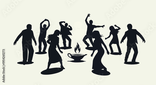 people dancing around campfire silhouette