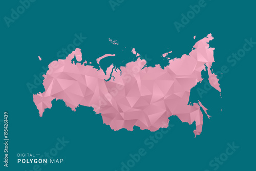 Russia polygon map vector illustration in low poly geometric style, soft pastel colors with pink and teal green tones, clean silhouette on solid background, ideal for infographic.