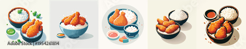 Japanese Karage Rice Vector Illustration