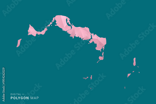 Turks and Caicos Islands polygon map vector illustration in low poly geometric style, soft pastel colors with pink and teal green tones, clean silhouette on solid background, ideal for infographic.