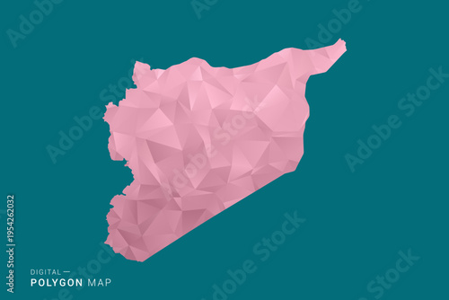 syria polygon map vector illustration in low poly geometric style, soft pastel colors with pink and teal green tones, clean silhouette on solid background, ideal for infographic.