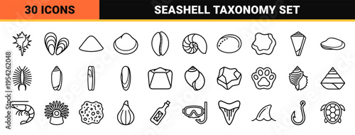 Marine Biology Taxonomy and Coastal Biodiversity Minimalist Monoline Symbols for Scientific Documentation and Premium Branding Systems