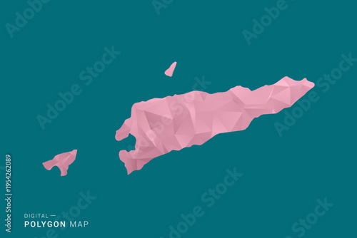 Timor Leste polygon map vector illustration in low poly geometric style, soft pastel colors with pink and teal green tones, clean silhouette on solid background, ideal for infographic.