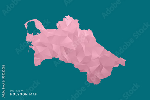 Turkmenistan polygon map vector illustration in low poly geometric style, soft pastel colors with pink and teal green tones, clean silhouette on solid background, ideal for infographic.