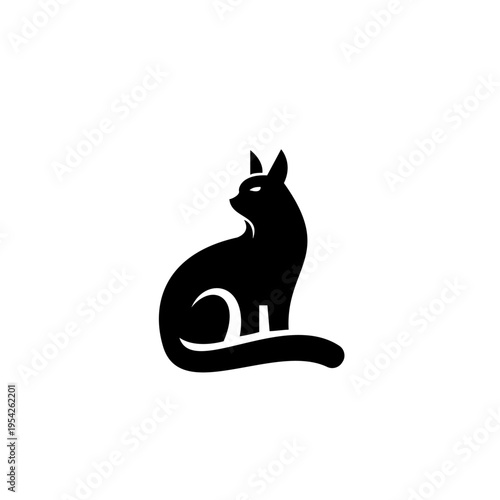 Elegant Black Cat Silhouette Design Icon Sitting Profile
