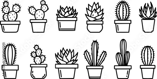 Collection of Potted Cactus and Succulent Icons
