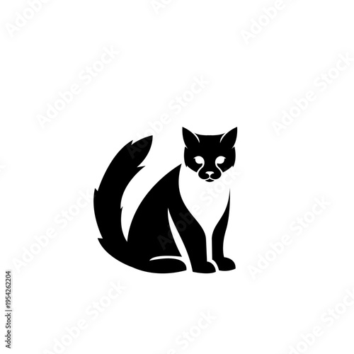Black Cat Sitting Silhouette Isolated on White Background