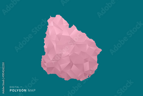 Uruguay polygon map vector illustration in low poly geometric style, soft pastel colors with pink and teal green tones, clean silhouette on solid background, ideal for infographic.