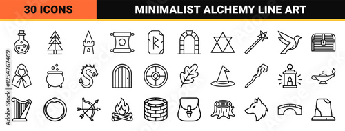 Mystical Fantasy and Alchemy Minimalist Monoline Icons for Professional UI Design and Brand Identity