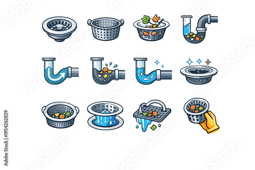 Generation icon image protection tool catch strainer perforated vector simple sink clog