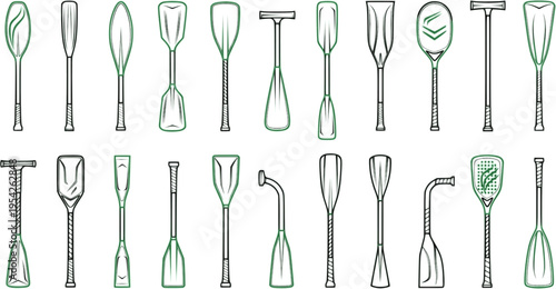Collection of Diverse Paddle Designs in Green Outline
