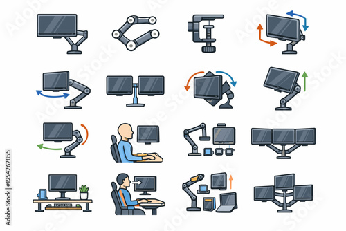 Icon generation mount image floating display simple adjustment vector monitor desk aid