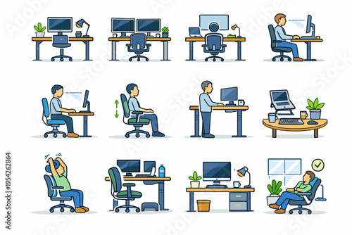 Body balanced icons icon vector desk wellness aligned layout workspace posture ergonomics
