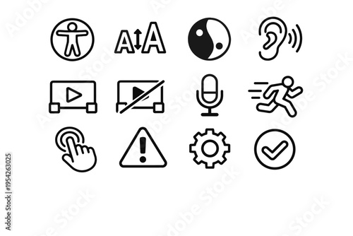 Assistive icon symbol accessibility alert vector set voice captions disabled text