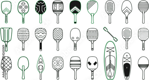 Collection of Diverse Paddle Designs in Green Outline
