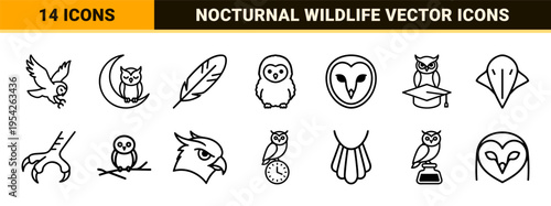 Professional Minimalist Owl Silhouette and Nocturnal Bird Vector Icon Set for Commercial Metadata Design and Wildlife Branding