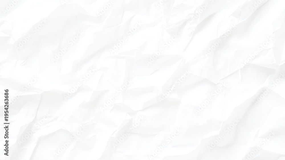 Fototapeta premium Seamless white crumpled paper background texture pattern. Tileable wrinkled high resolution arts and craft flat lay backdrop with copy space.