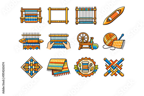 Icon textile forming vector structure handmade slow generation tool craft simple threads