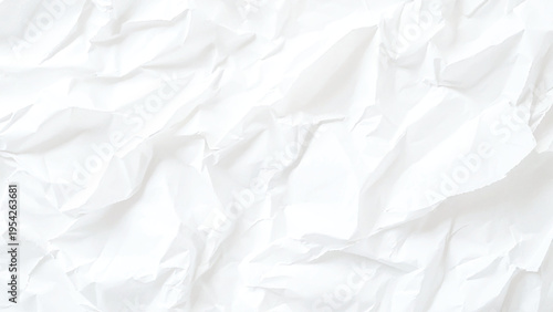 Seamless white crumpled paper background texture pattern. Tileable wrinkled high resolution arts and craft flat lay backdrop with copy space.