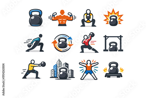 Full strength vector image weight fitness functional movement cast icon generation minimal