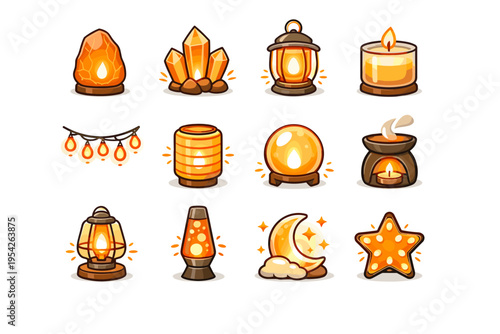 Ambient interior icons natural wellness lighting vector internal cue cozy calming icon