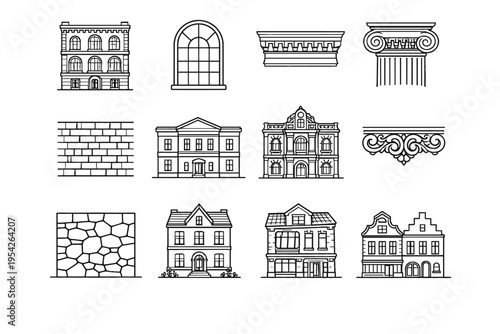 Generation image elevation icon outline frontage vector building city traditional cornice simple
