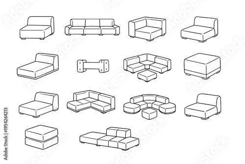 Modular seating room simple image rearrangeable cushion element vector corner generation icon