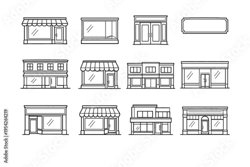 Generation small level face window commercial icon simple shop outline retail vector