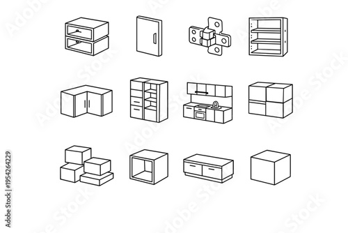 Unit storage outline interior generation icon expandable shelf vector image simple cabinet