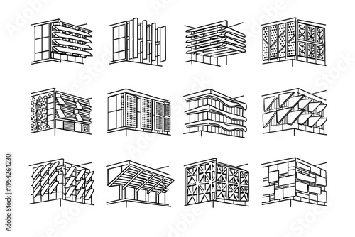 Climate image design vector generation technology urban architectural horizontal feature facade icon