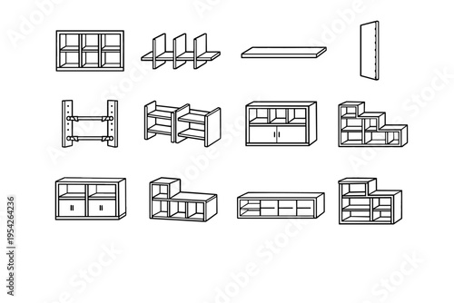 Concept reconfigurable segment generation icon support image simple board shelving form panel