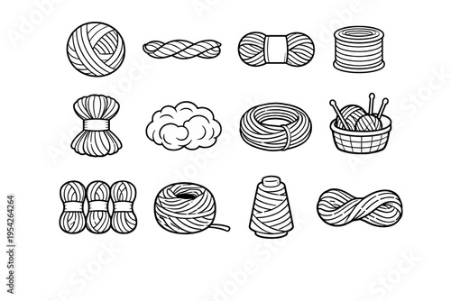 Yarn generation outline ball vector simple crochet set image craft wool form