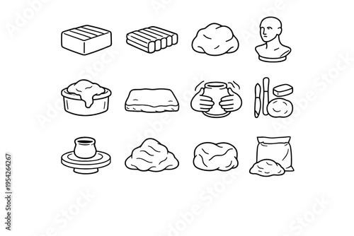 Vector icons clay slab material icon craft sculpting lump molding pottery