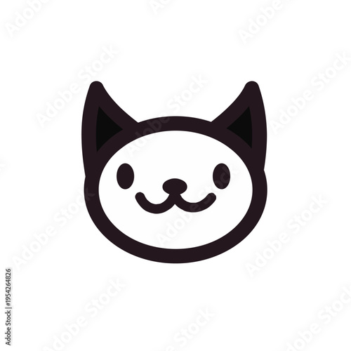 Schilderij op canvas Cute Minimalist Cat Face Icon with Simple Black Outline and Friendly Expression