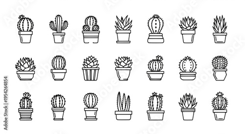 Collection of Potted Cactus and Succulent Icons
