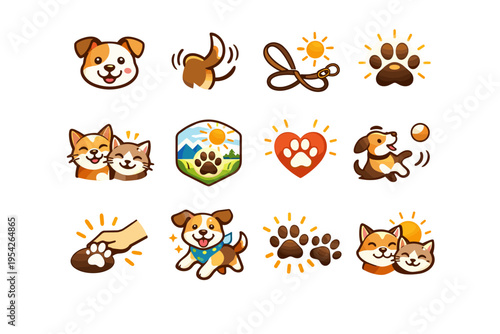 Sunny pet icon happy image animal glow simple mark vector bond generation